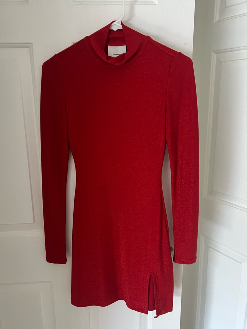 Reformation Shimmery Red Long Sleeve Mini Dress